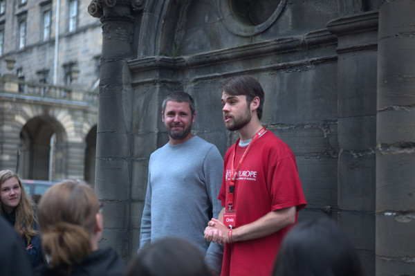 Matt volunteering for a demonstration during our tour of Edinburgh.
