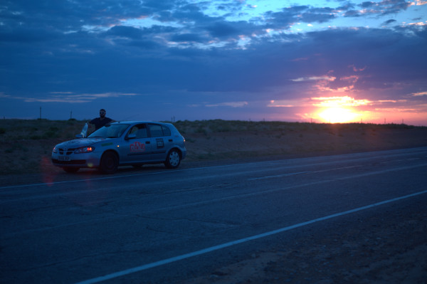 Jon Hay and Matt on the road to Astrakhan.