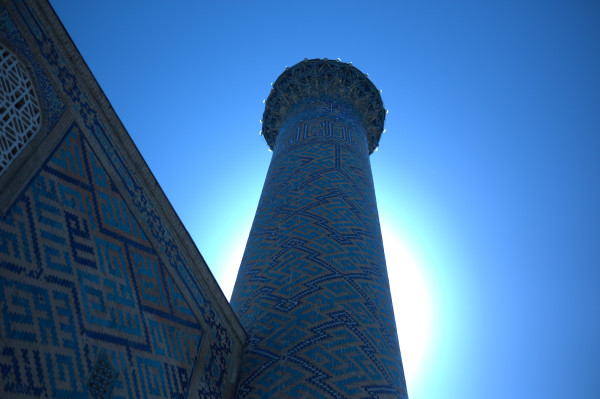 The scorching Uzbek sun bears down on the Registan.